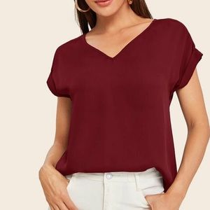 Rolled Sleeve Simple Burgandy/Reddish Top